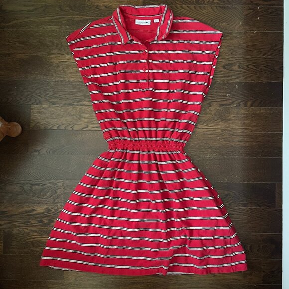 Lacoste Red Striped Cotton/Linen Blend Dress w/pockets-Size 36 (US 4) - Picture 2 of 15
